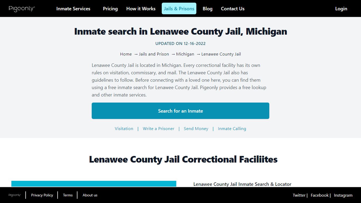 Inmate Search Lenawee County Jail, Michigan | Pigeonly